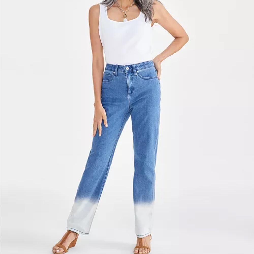 NWT Women's Dip-Dyed High-Rise Natural Straight Jeans Style & Co 8